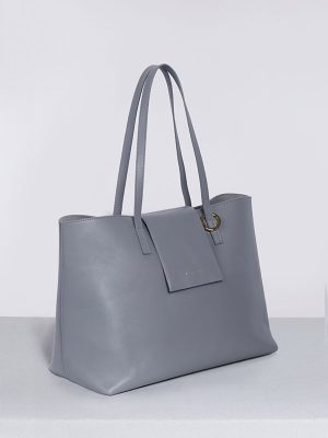 Bolso shopper de mujer en piel gris perfil kora isalda