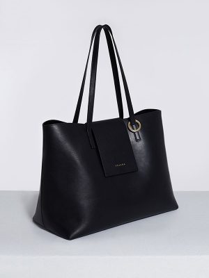 Bolso shopper de mujer en piel negro perfil kora isalda