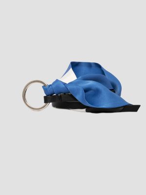 Cinturon de moda en seda y piel azul isalda